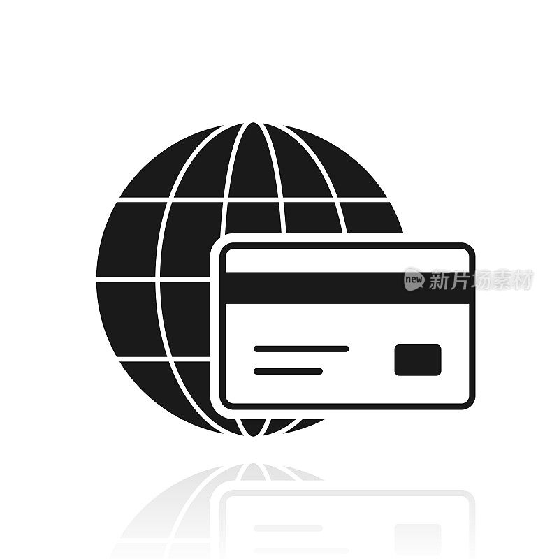 国际支付。白色背景上反射的图标