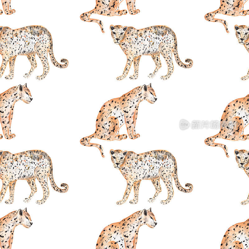 水彩丛林豹数字纸，狩猎动物图案，非洲野猫，热带美洲虎，猎豹，印刷设计的织物，剪贴簿纸