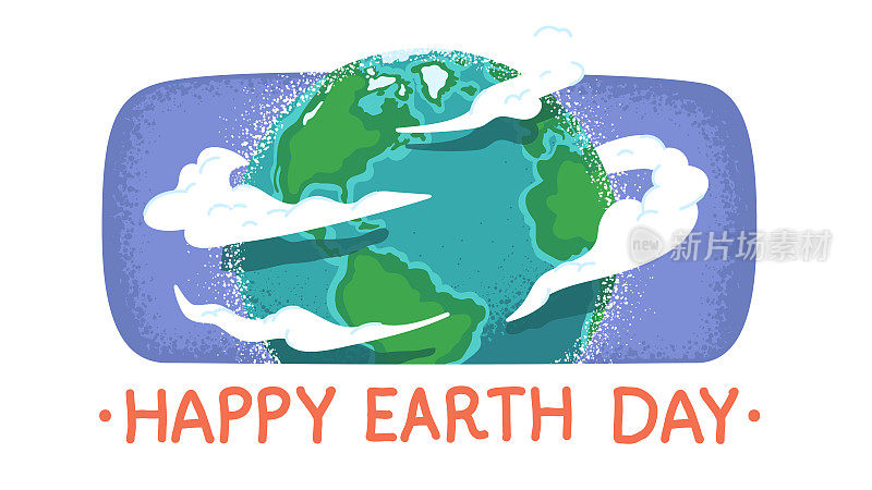 地球日快乐海报与行星地球仪。绿色世界，拯救自然，关爱生态。环保节日庆典，生态保育理念平面矢量插画