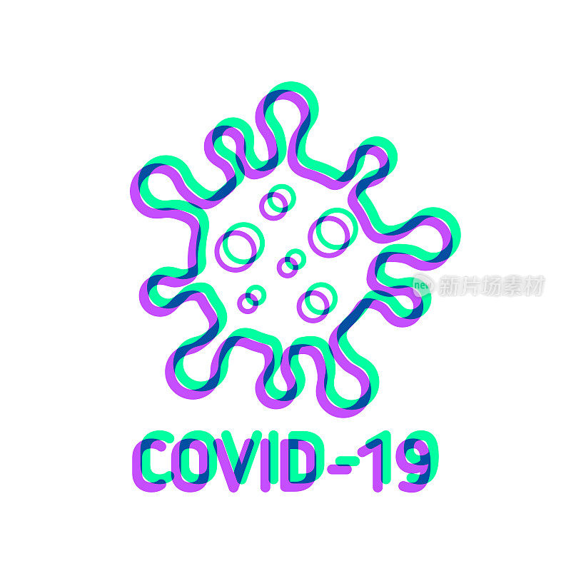 COVID-19细胞。图标与两种颜色叠加在白色背景上