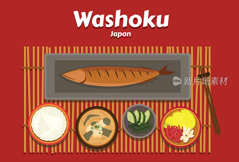 和食，日本的传统美食是基于米饭和味噌汤和其他菜肴