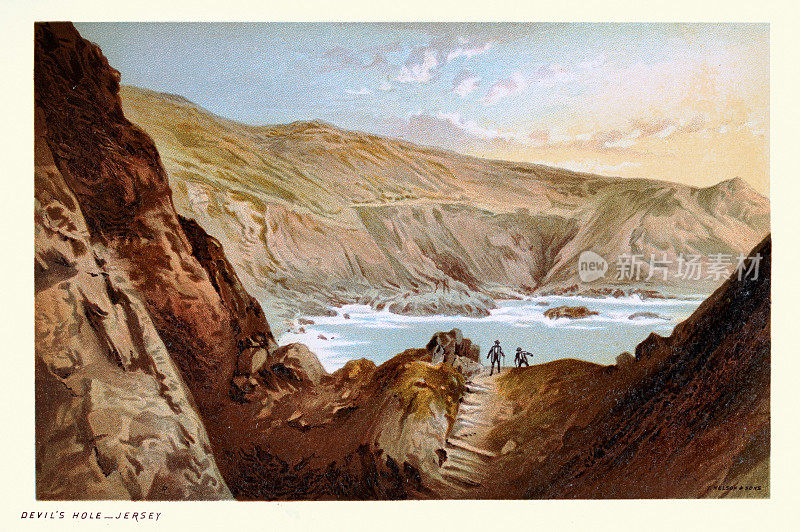 魔鬼洞，泽西，19世纪维多利亚风景艺术