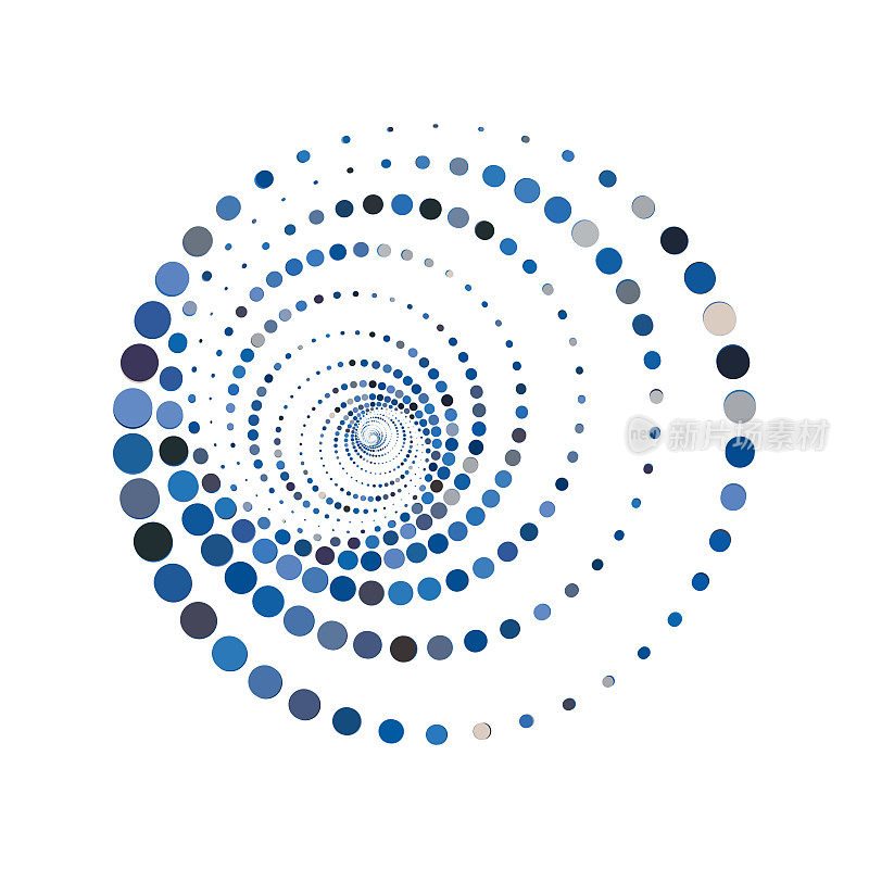 矢量蓝色半色调波点漩涡环符号图案背景设计