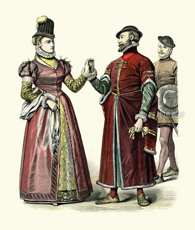 伦敦商人和妻子，军官，1590年，时尚史，英国服装，16世纪