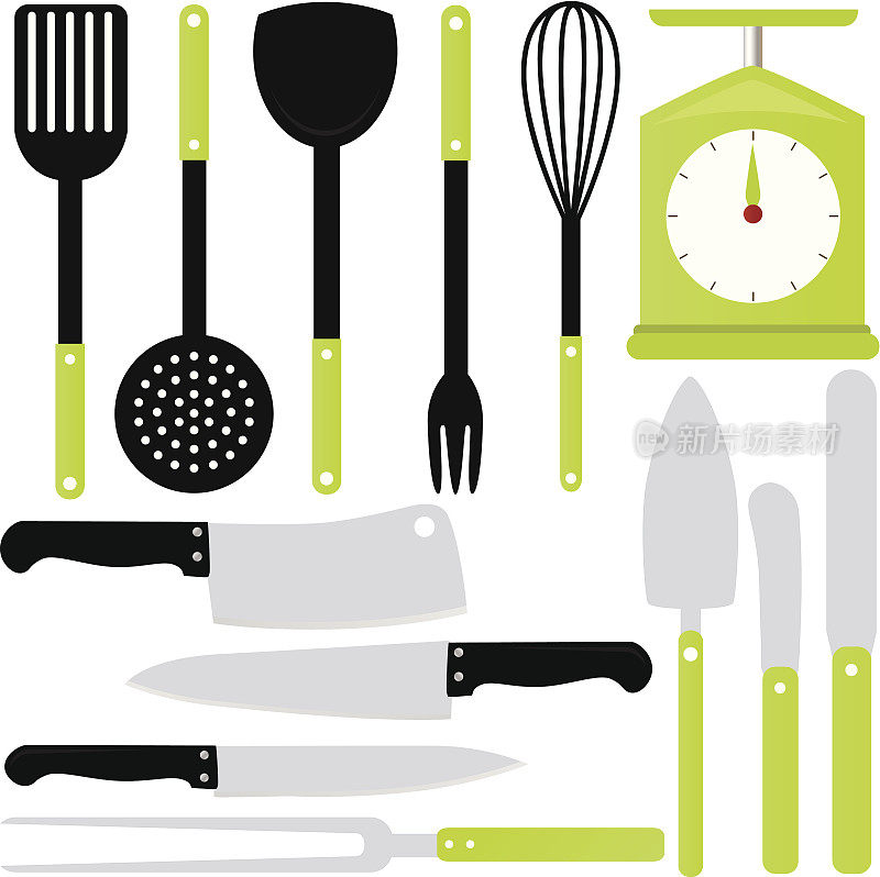 烹饪用具矢量:刀，烘焙设备