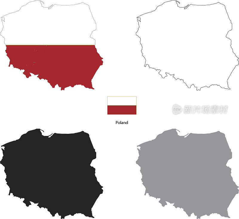 波兰国家黑色剪影和旗帜的背景