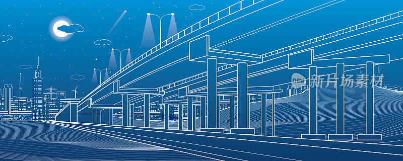 汽车立交桥，建筑和基础设施插图