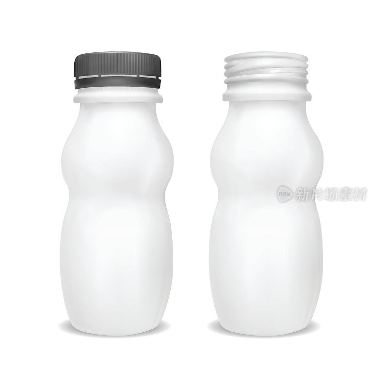 白色的酸奶空塑料瓶。酸奶油、酱料和零食的包装