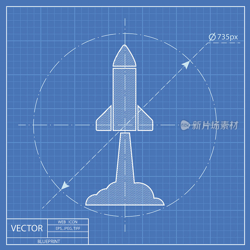 启动火箭矢量图标。Blueprint样式