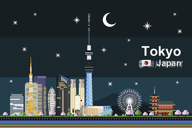 平坦的东京城市夜景