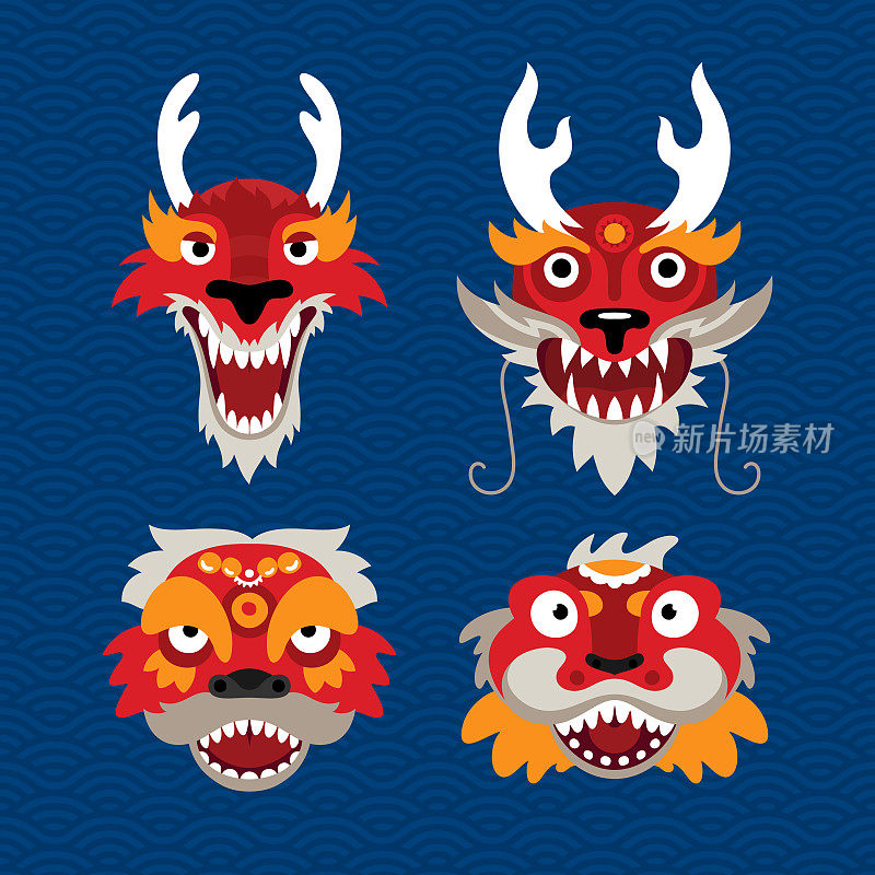 一套中国传统庆典标志-龙和狮