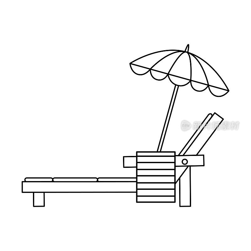 沙滩椅，带毛巾和雨伞