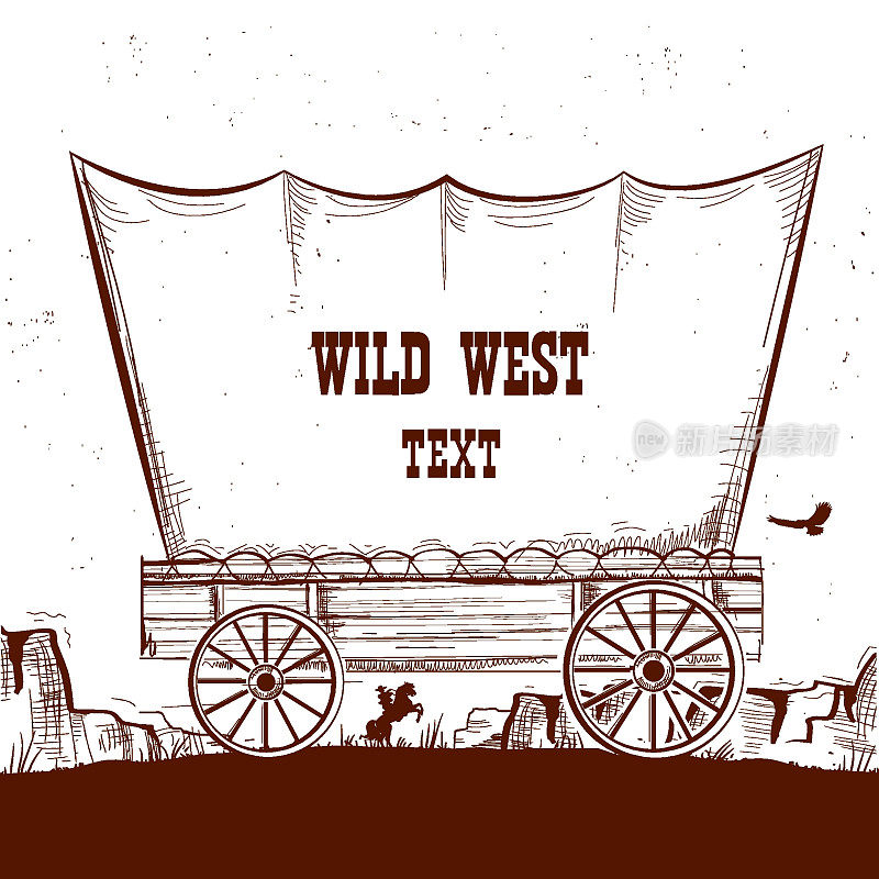 美国大草原上狂野的西部马车。背景矢量图