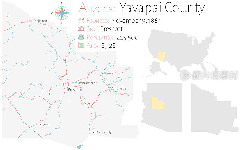亚利桑那州亚瓦派县地图