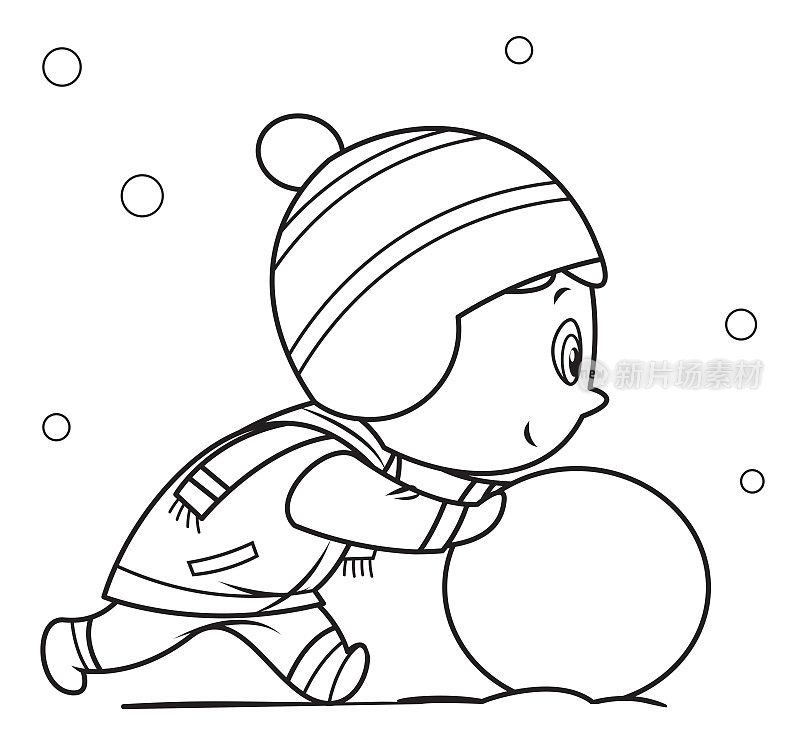 涂色书,男孩堆雪人