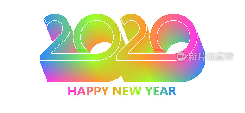 2020新年快乐背景。复古线设计的排印，印刷产品，传单，小册子封面或邀请卡。矢量插图。