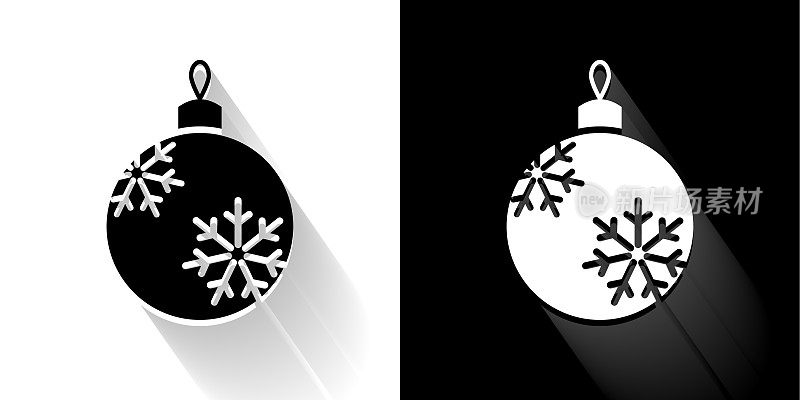 圣诞球黑白图标与长影子