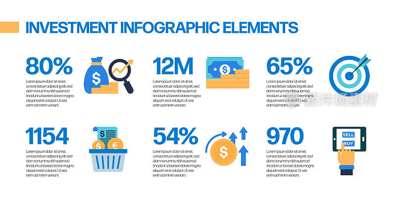 投资相关矢量集的平面图标和信息图形设计