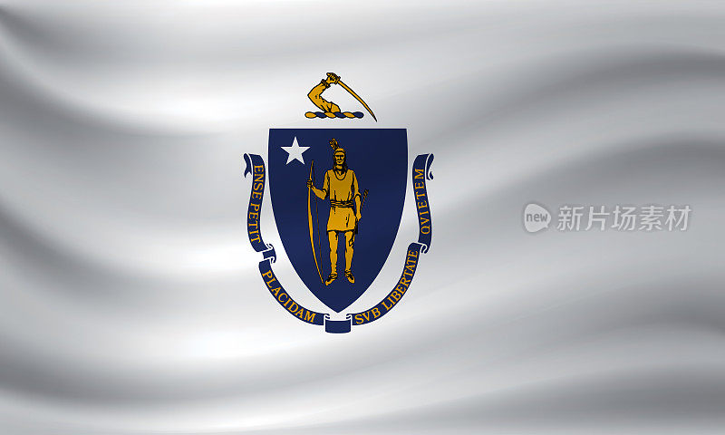 舞动着马萨诸塞州的旗帜。矢量图