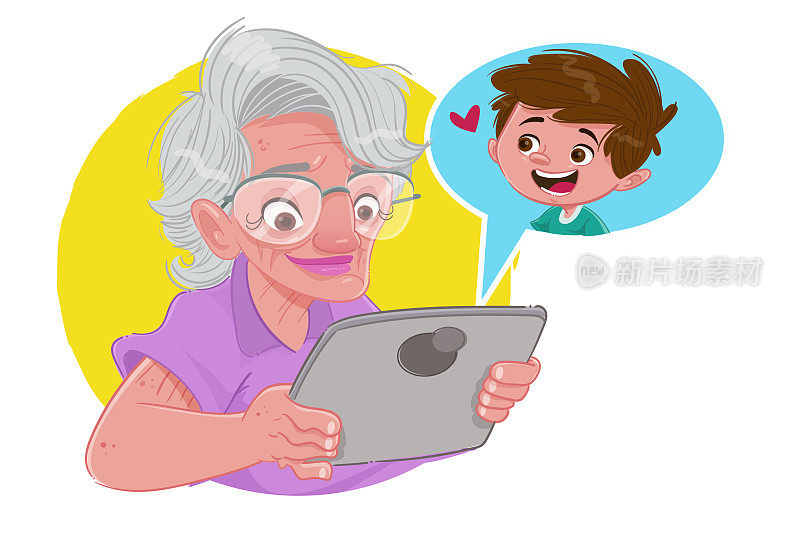 平板电脑上的祖母(待在家里)