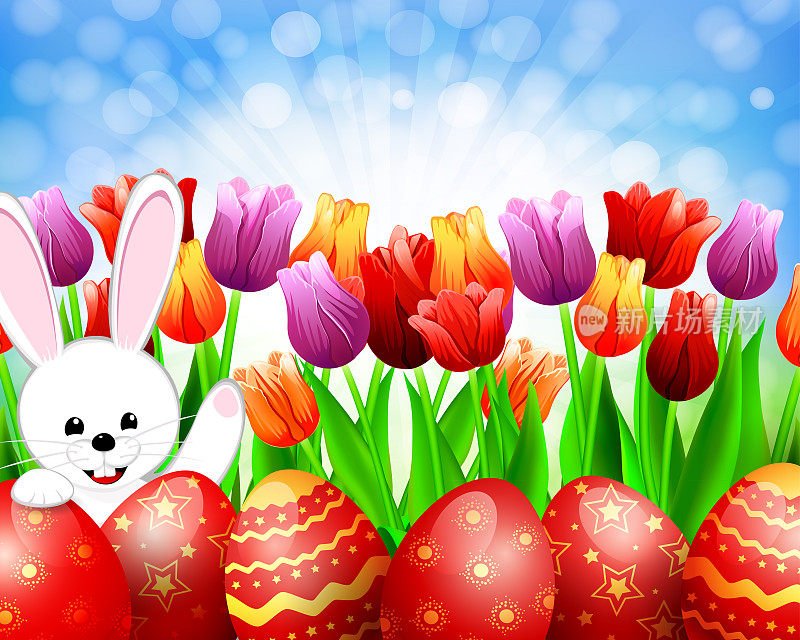 可爱的兔子和复活节彩蛋