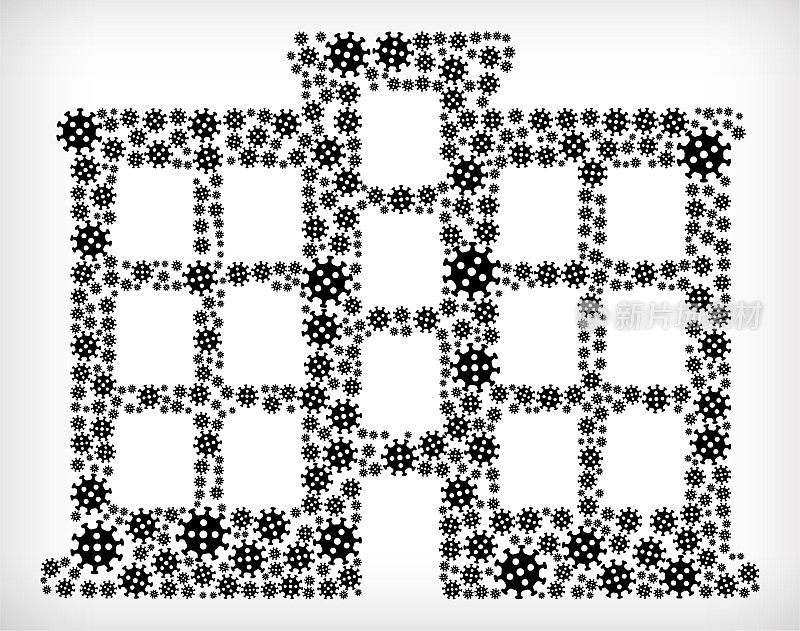 公寓大楼流感冠状病毒图标模式