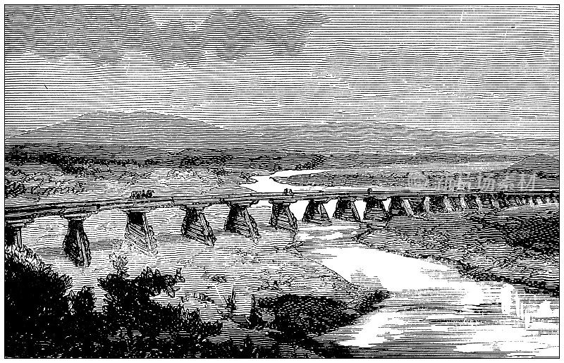 古董插图:伊松佐河上的桥