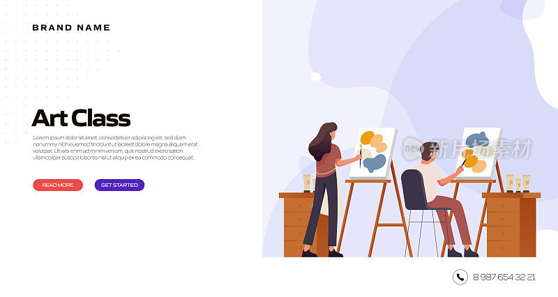 美术课，与教育相关的着陆页面模板矢量插图，网站横幅，广告和营销材料，在线广告，商业演示等。