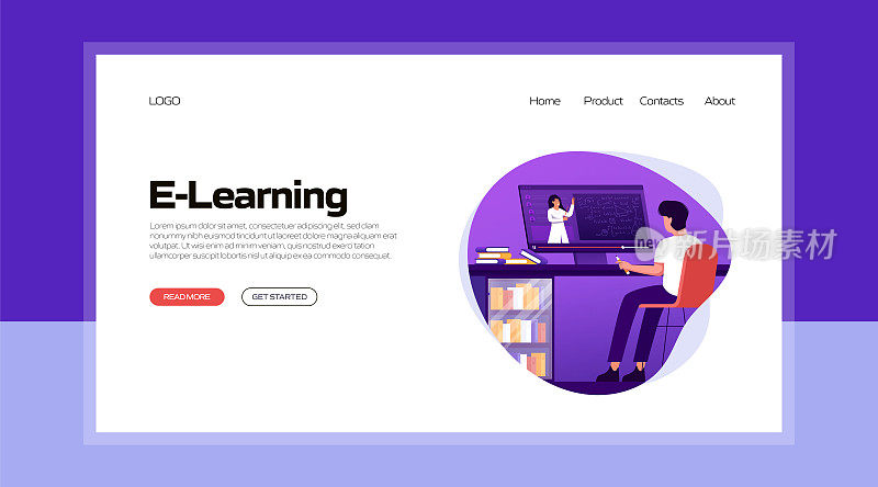 E-Learning，在线教育相关矢量插图登陆页面模板，网站横幅，广告和营销材料，在线广告，业务演示等。