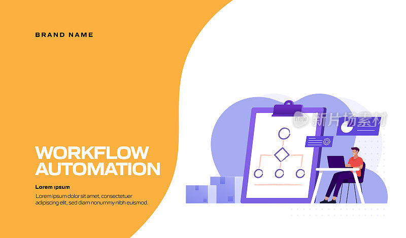 工作流程自动化概念矢量插图登陆页面模板，网站横幅，广告和营销材料，在线广告，业务演示等。