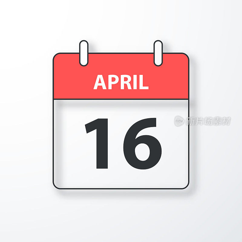 4月16日-每日日历-黑色轮廓与阴影在白色的背景