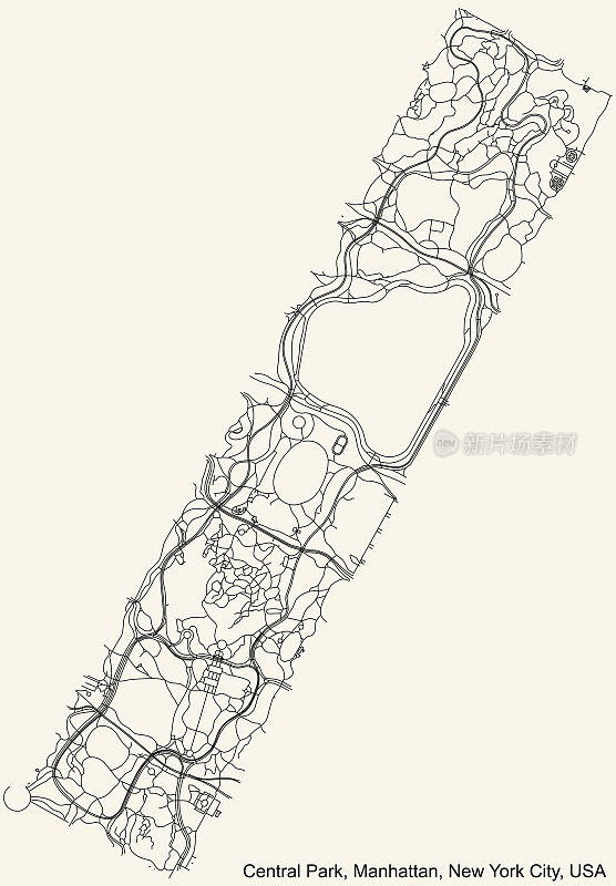 美国纽约市曼哈顿区中央公园附近的街道道路图