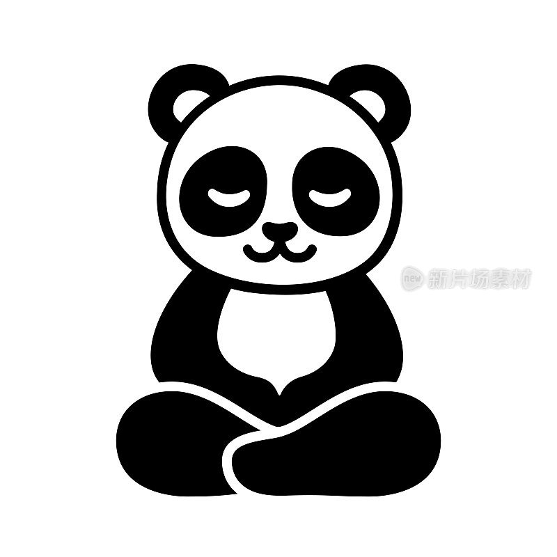 可爱的卡通熊猫在冥想