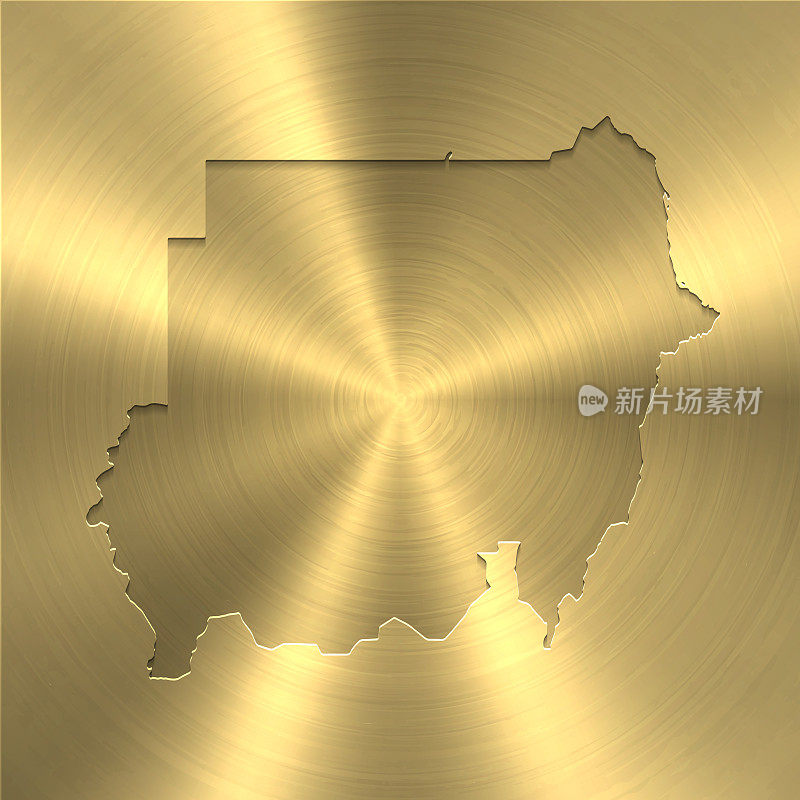 苏丹地图上的金色背景-圆形拉丝金属纹理