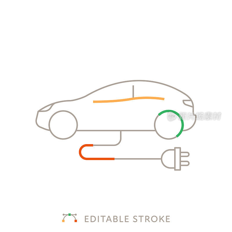 电动汽车多色线图标与可编辑的Stroke