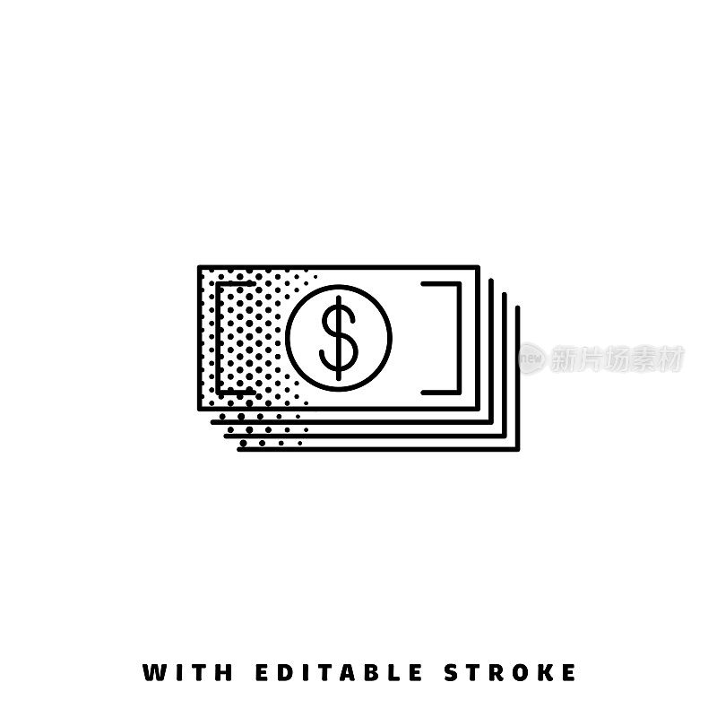 堆叠的钱半色调线图标与可编辑的stroke。