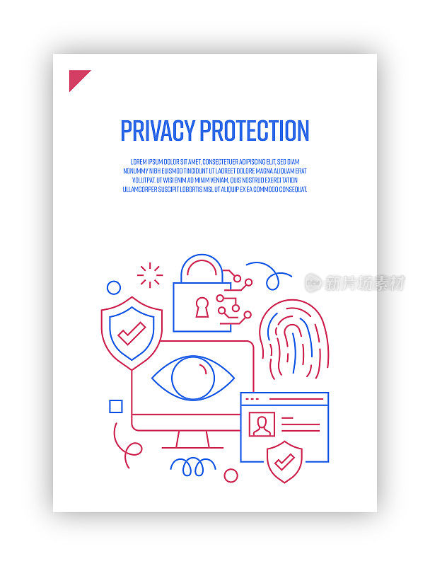 插图向量集隐私保护概念。线条艺术风格的网页，横幅，海报，印刷等背景设计。矢量插图。