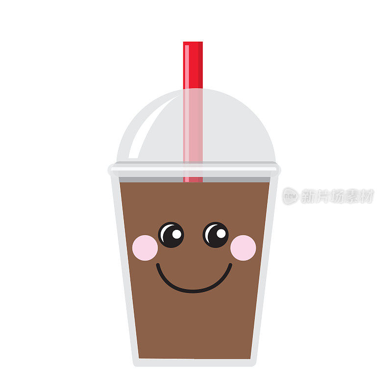 快乐的表情符号可爱的脸在泡泡或波巴茶咖啡风味全彩图标在白色背景