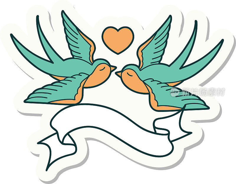 纹身贴纸上有一只燕子和一颗心