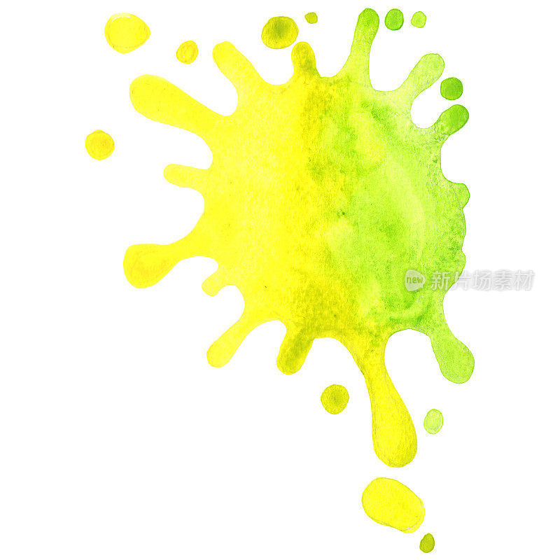 浅绿色和黄色水溅水彩横幅插图装饰夏季和炎热的天气概念。