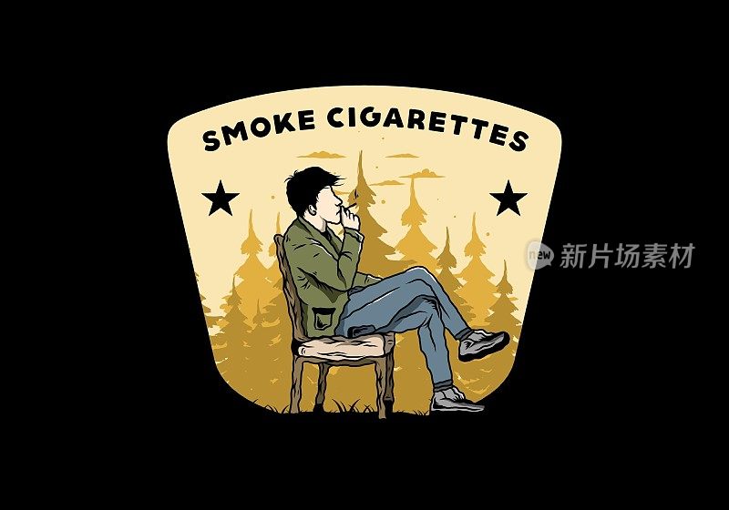 男人坐在椅子上抽烟的插图