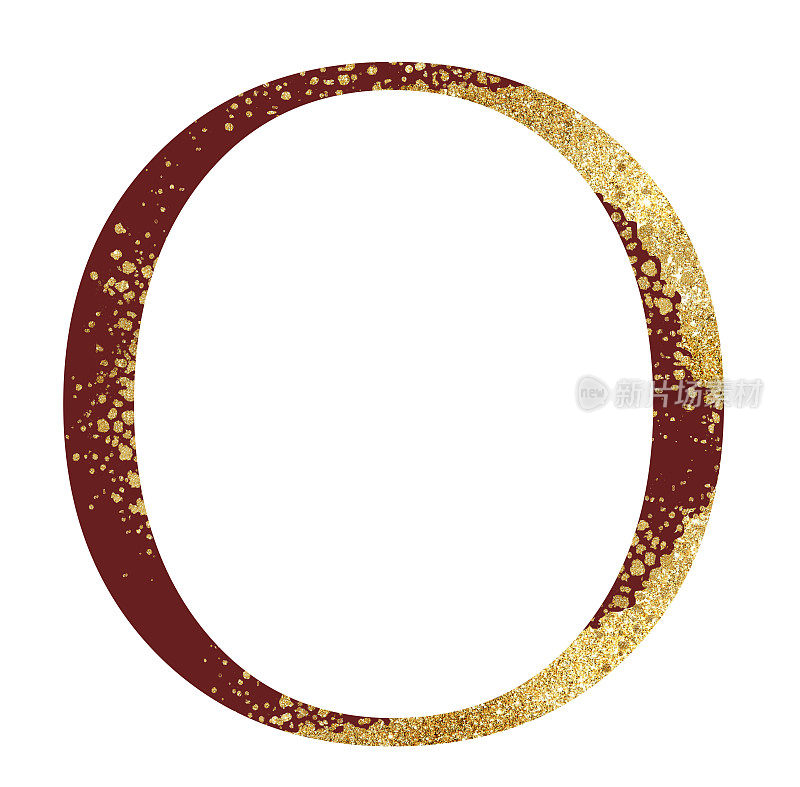 暗红色和金色闪耀的大写字母O具有分散效果，喜庆的设计元素