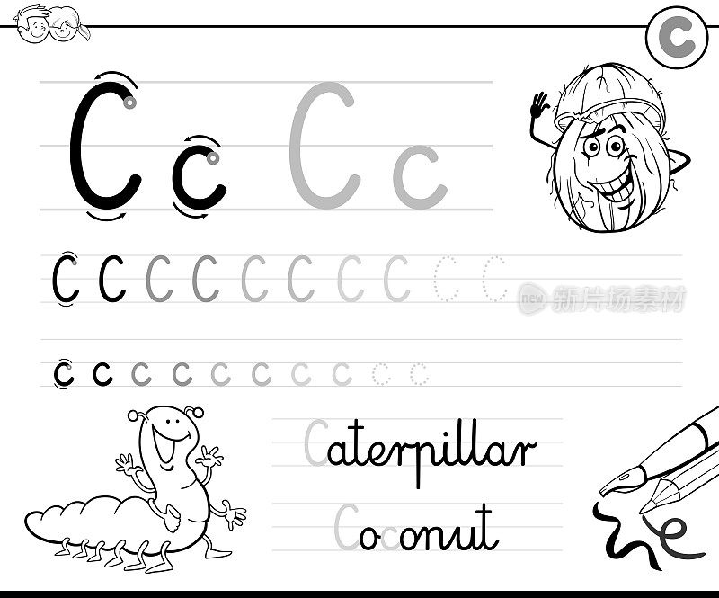 学习写字母C的孩子练习册