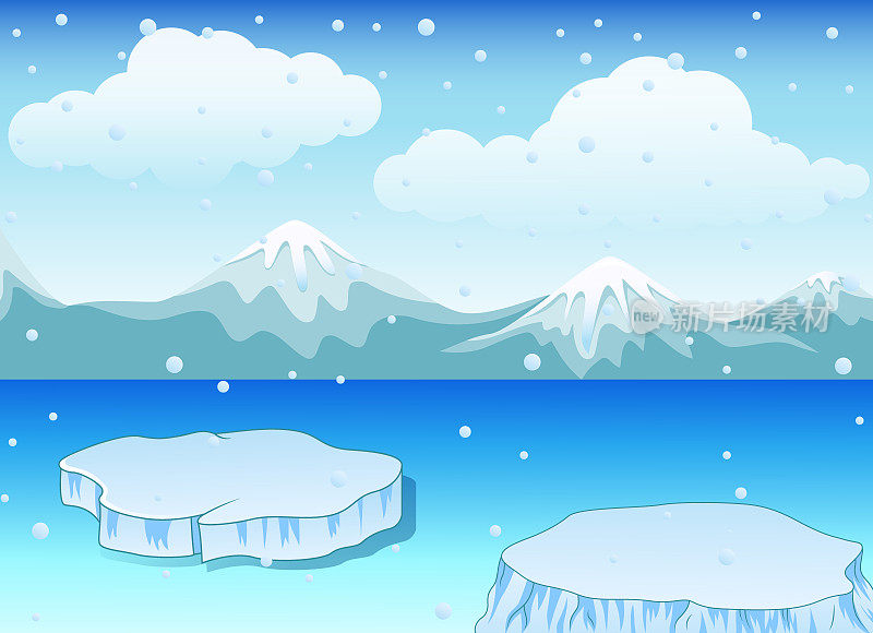 冬季景观有雪山和浮冰