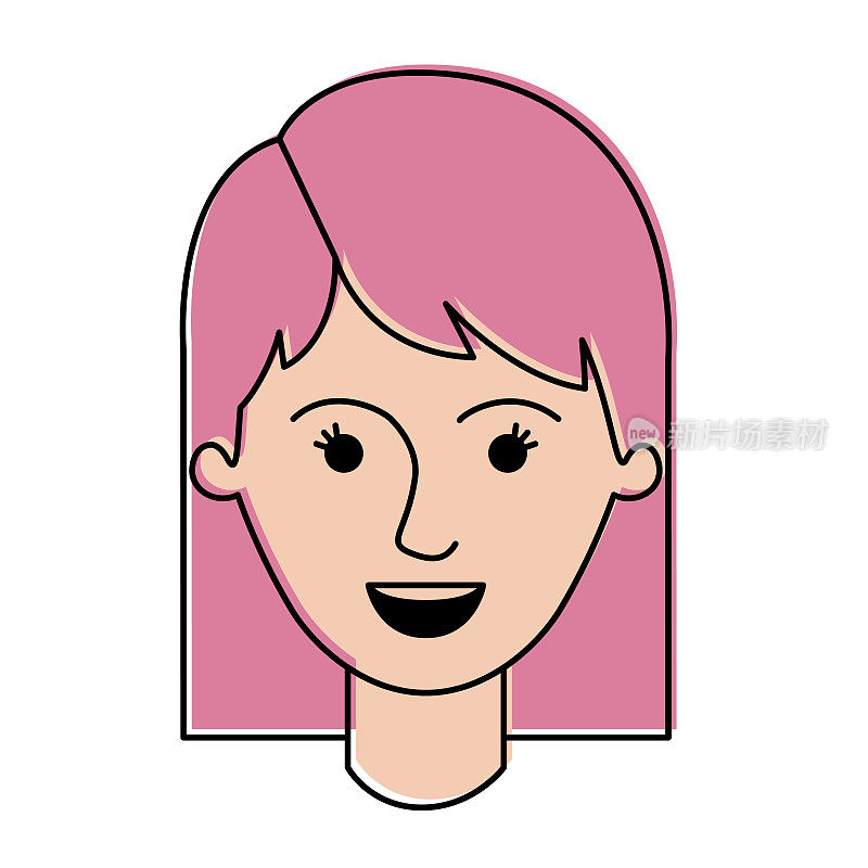 女性的脸与中等长度的头发在水彩剪影