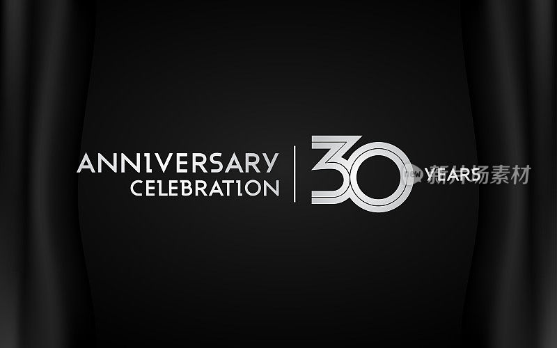 30周年庆典标志字，黑色背景上多线性隔离字体