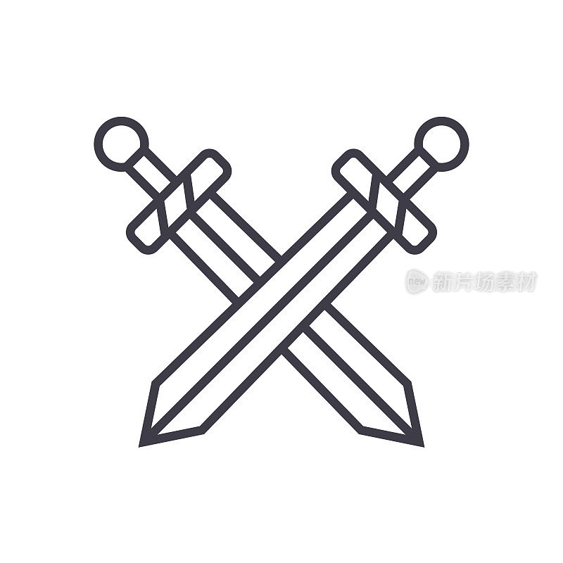 剑矢量线图标，标志，插图的背景，可编辑的笔触