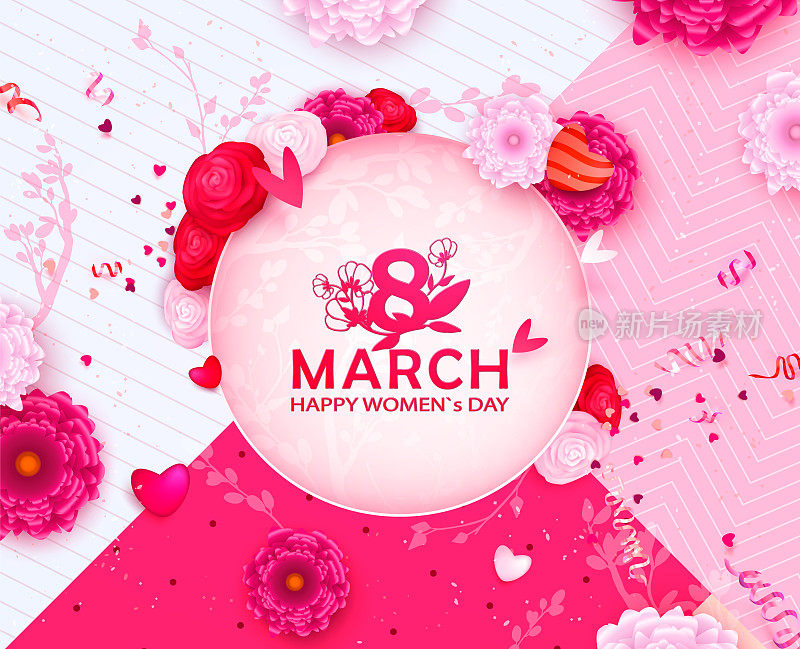 3月8日妇女节快乐时尚矢量背景。