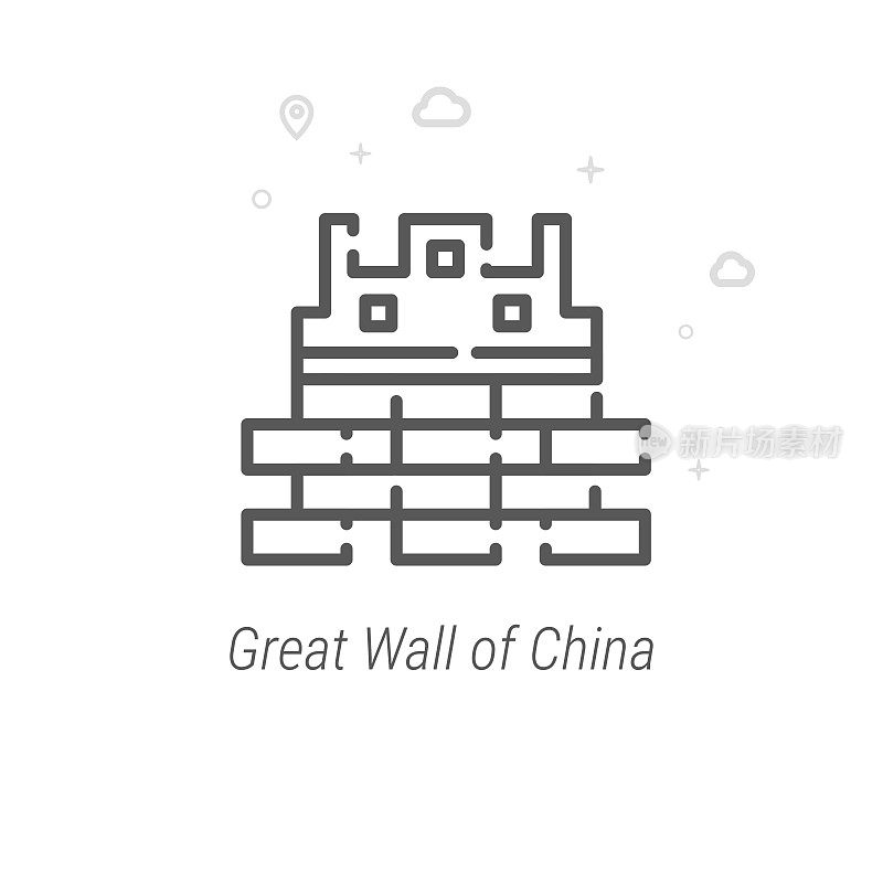 中国长城矢量线图标，符号，象形文字，标志。光抽象几何背景。可编辑的中风