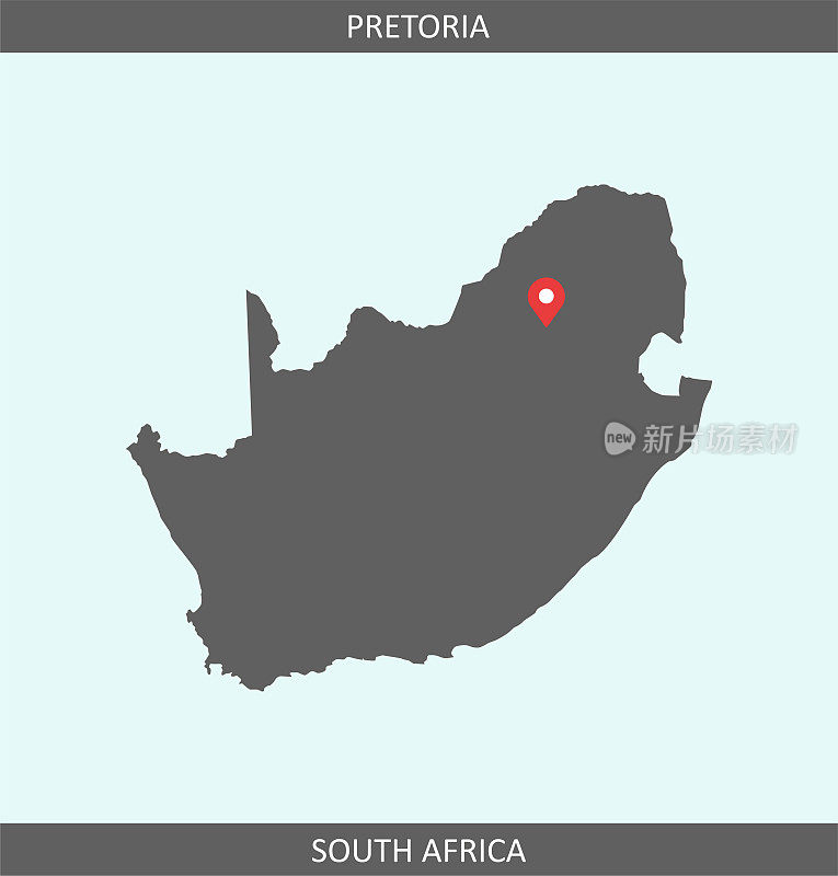 南非矢量地图与首都比勒陀利亚的位置为教育目的